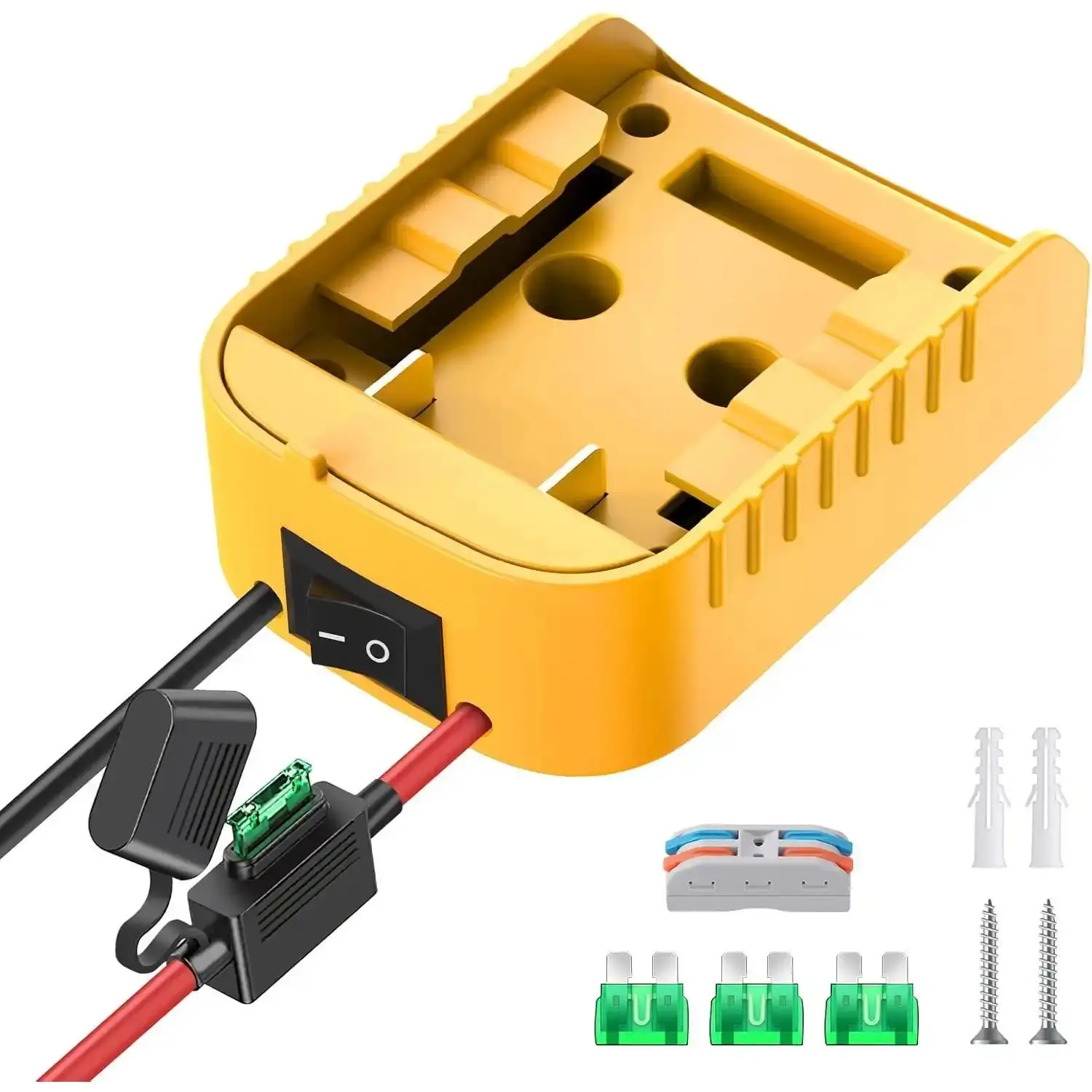 Dewalt 20V/18V Battery Adapter Kit - ABS Plastic, Switch, Fuse Holder, 12AWG Wire, Wire Terminals, Overload Safe, for Power Wheels, Cordless Power Tools, DIY Projects, Push Lock