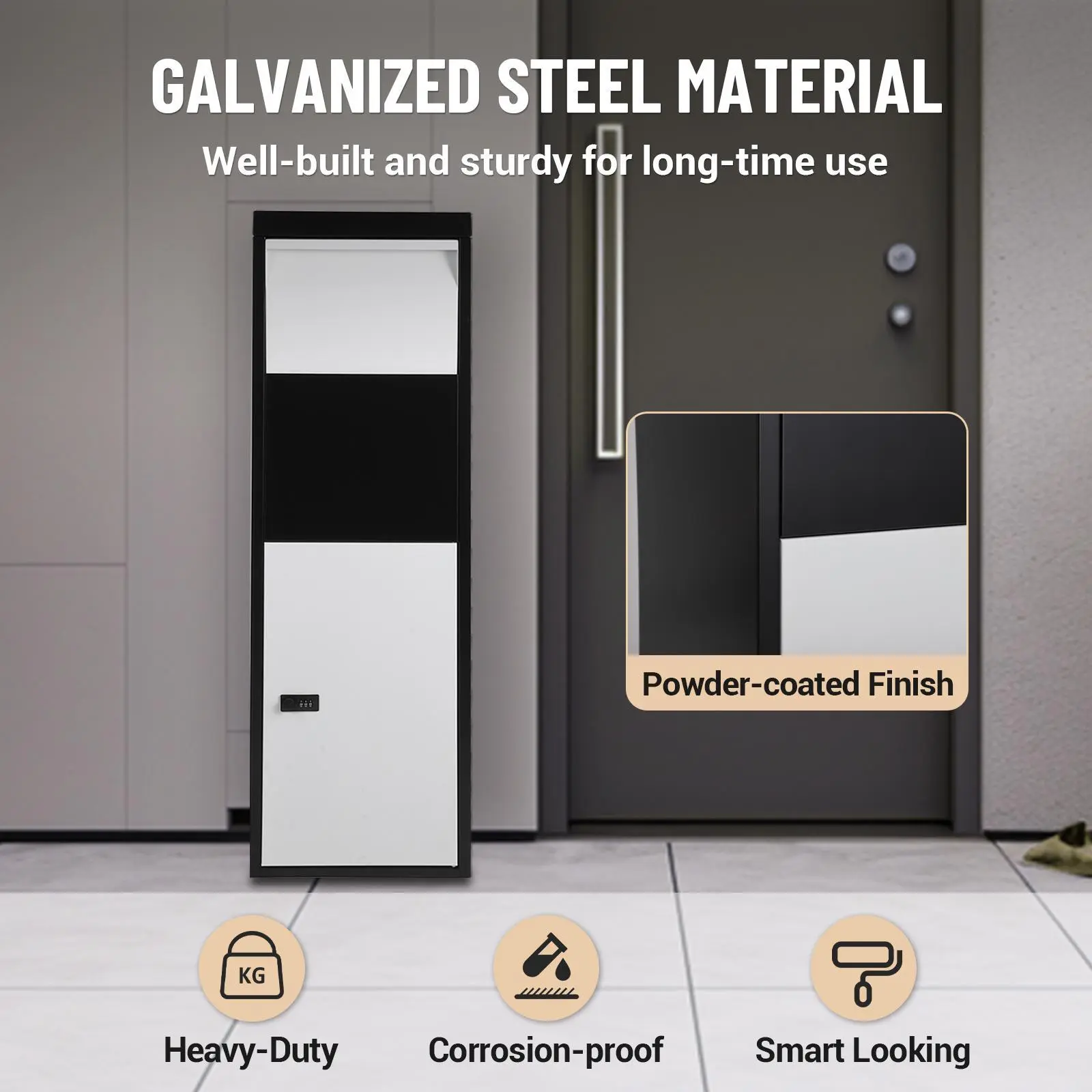 Galvanized Steel Corrosion-Proof Large Drop Box, Outside Package Delivery Solution with Code Lock & Mounting Hardware for Porch Curbside Use, 14 x 11.3 x 42 Inch