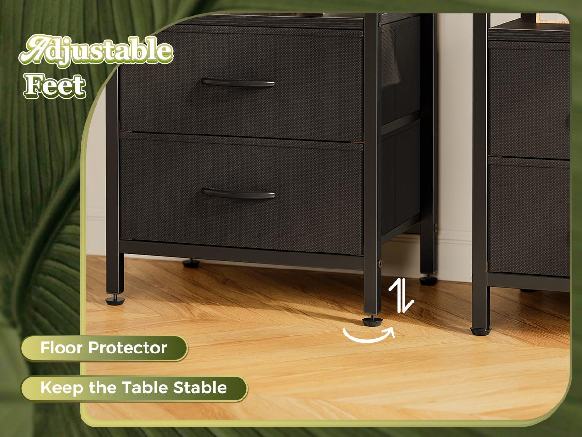 Huuger Night Stand with 2 Drawers, Bed Side Table with Open Shelf, Wooden Top, End Table for Small Space, Bedroom, Fabric Drawer