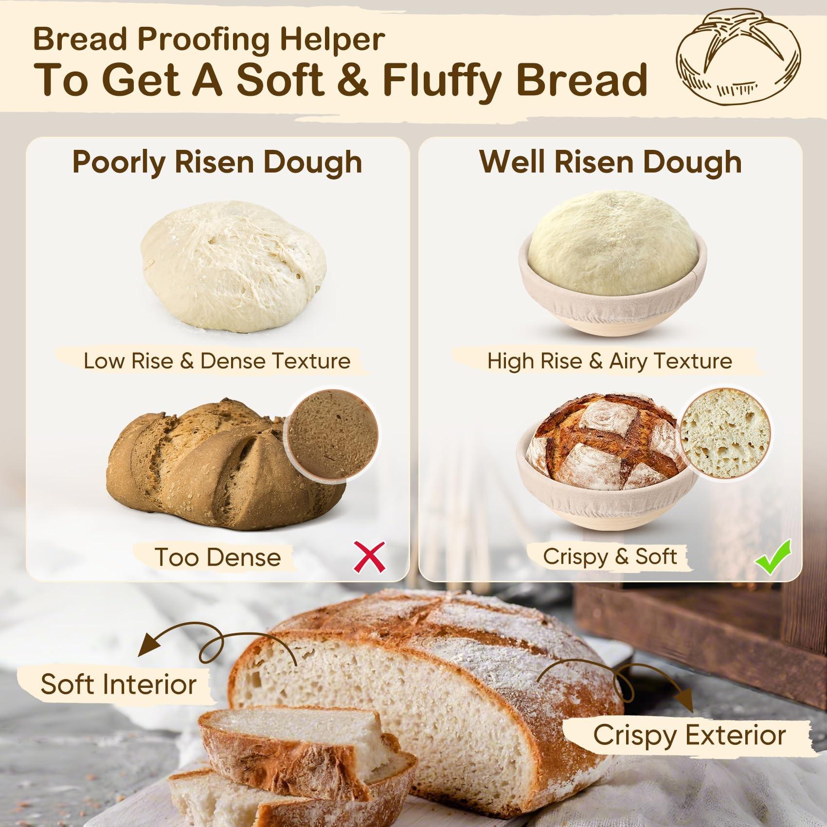 Bread Proofing Baskets Set of 2 10 inch Oval/9 inch Round Shaped Dough Proofing Bowls w/Liners Perfect for Professional & Home Sourdough Bread Baking