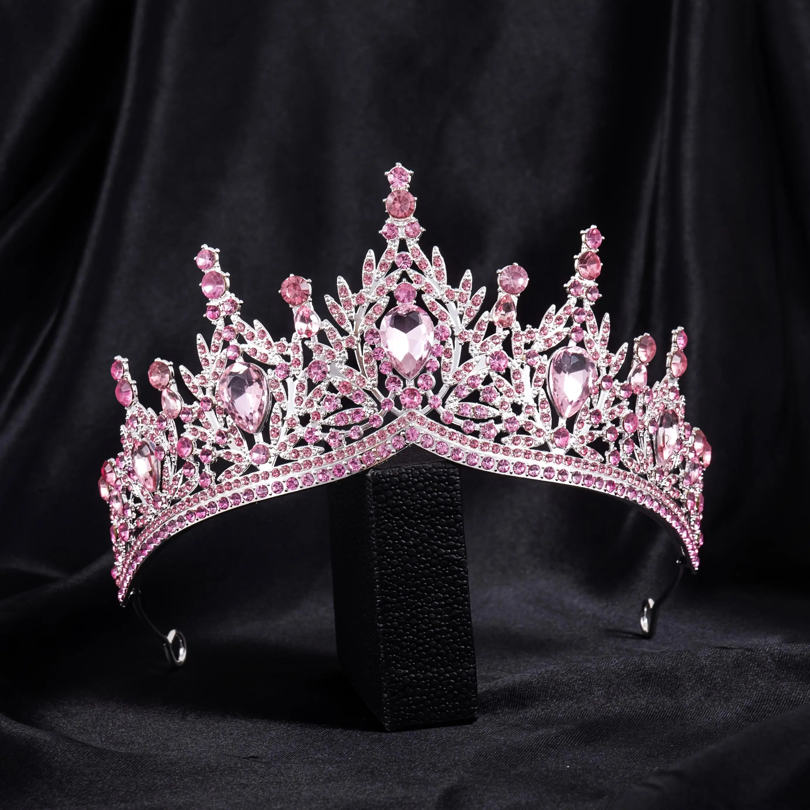1pc Women's Silvery Vintage Floral Pink Large Glass Fashionable Luxury Crown Bridal Headpiece Wedding Accessory 18th Birthday Party Photo Prop Decoration Tiara