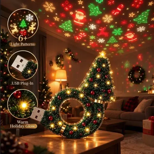 2026 USB Plug-In Christmas Projector Night Light, 6+ Holiday Patterns LED Ceiling Projection Lamp, Christmas Tree Nightlight, Warm LED Room Decor for Bedroom, Party, Xmas Gifts for Kids Family