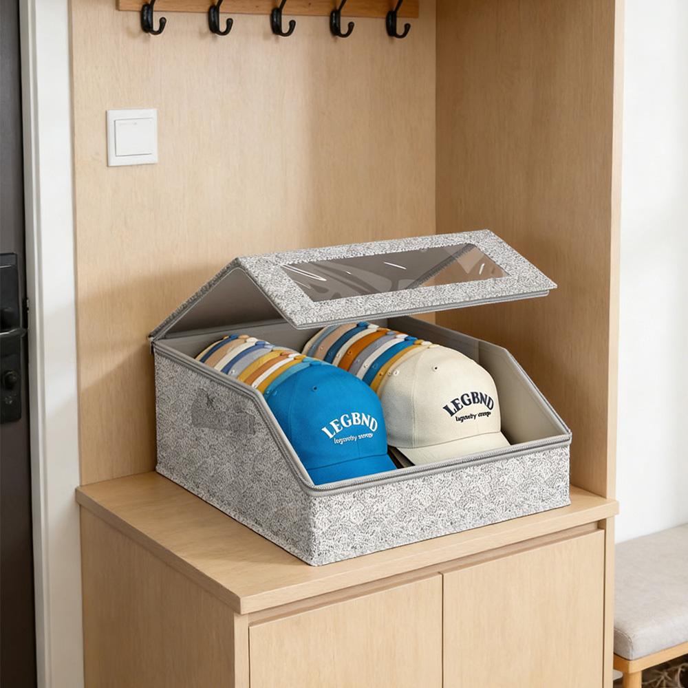 Multi-Purpose Hat Storage Box, Large Capacity Stackable Baseball Cap Organizer, Dustproof Fabric Zipper Case, Home Closet Classification