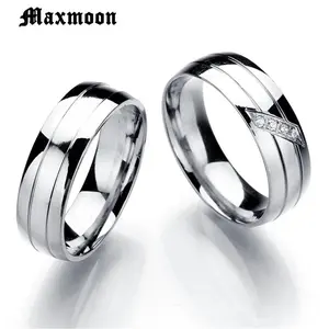 Maxmoon Wedding Rings for Women Men Couple Zirconia Band Stainless Steel Anniversary Engagement Jewelry Alliance Bijoux