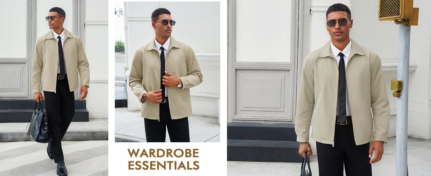 Runcati Mens Lightweight Jackets Full Zip Business Casual Windbreaker Fall Golf Coat Jacket with Pockets