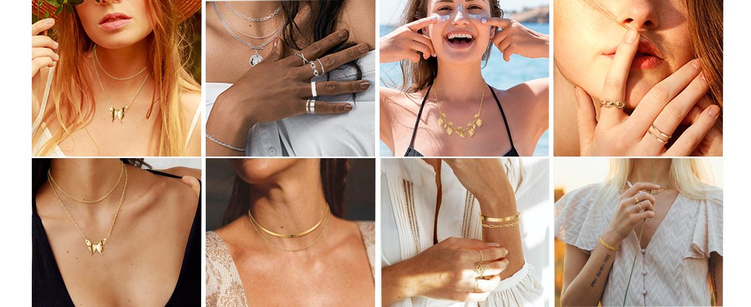 29Pcs Gold Jewelry Sets Rings Bracelets for Women Layered Necklace Knuckle Rings Chain Bracelets Gold Jewelry for Anniversary Birthday Gift