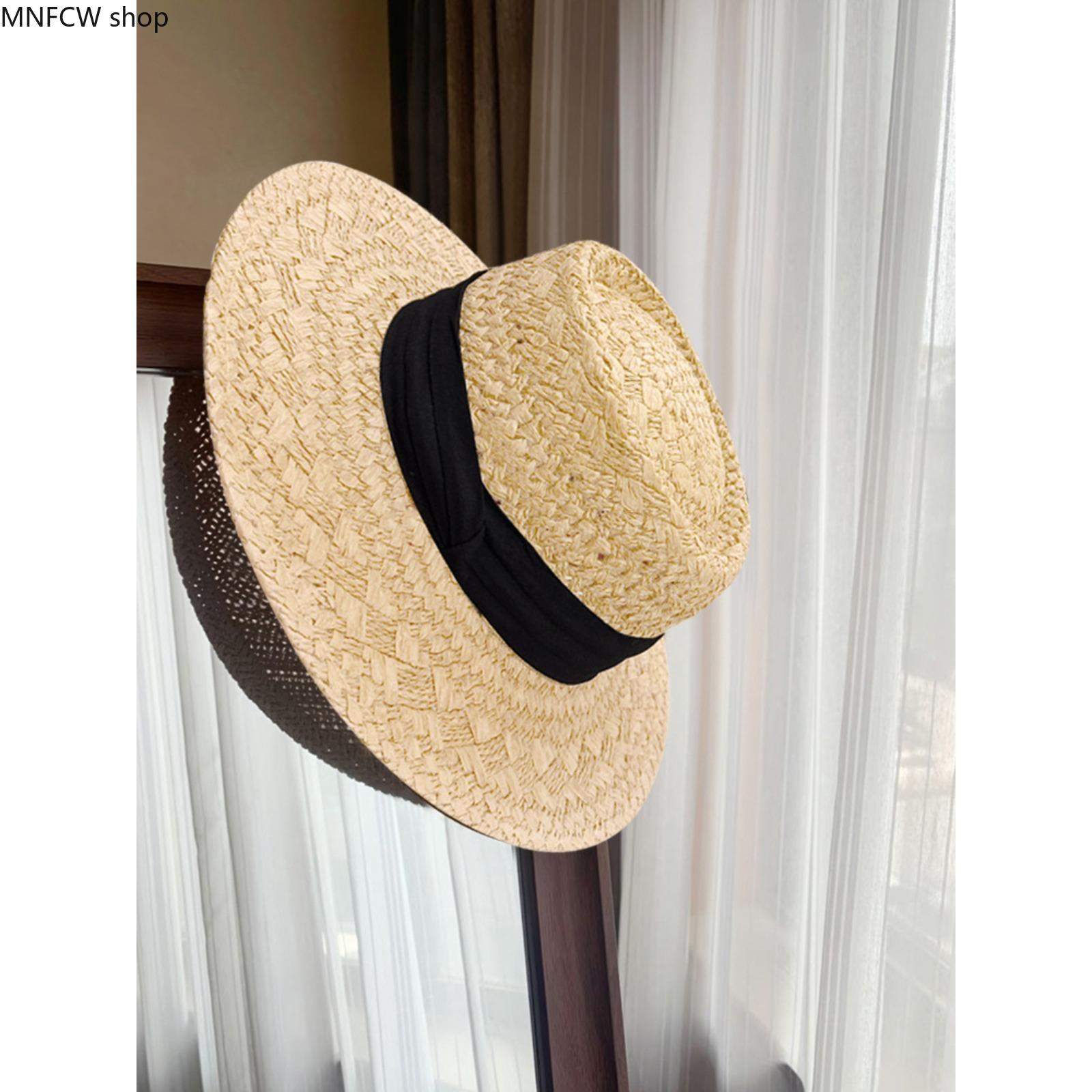 Women's Cotton Straw Hat - French-Style Flat-Top Wide-Brim Fedora, Casual Hat for Large Sizes, Beach Vacation Accessories for Women, Cotton Hat, Hats