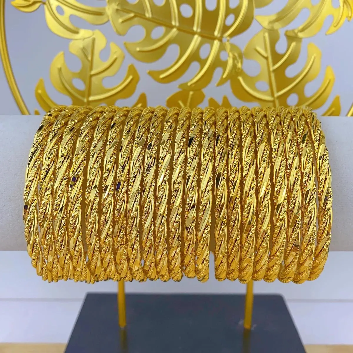 Dubai 24K Gold Color Warped Bangle For Women Luxury African Jewellery Bracelets Brazilian Indian Wedding Bracelets Gifts 62mm