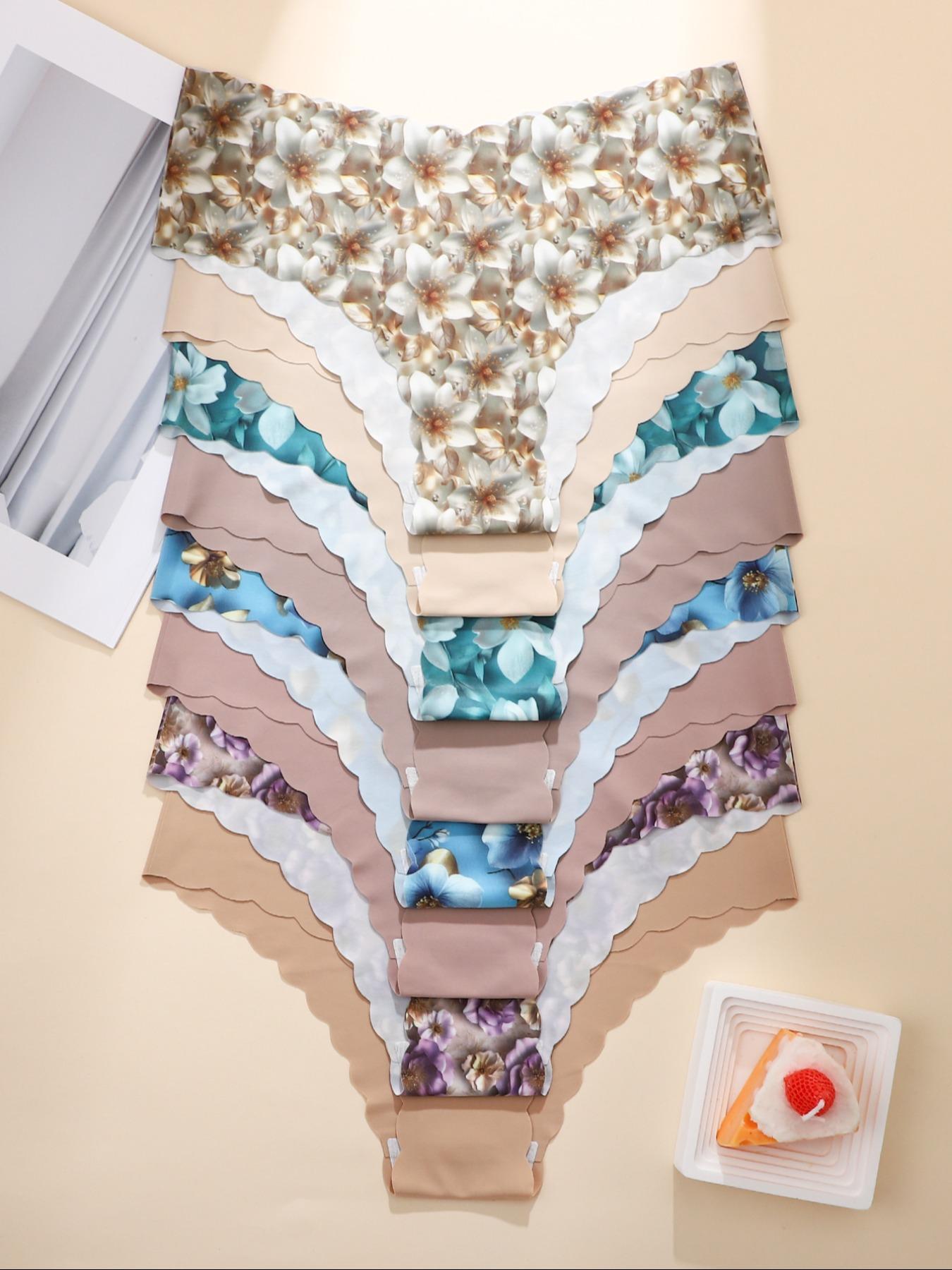 Women's Leopard Print & Solid Color Panties, Comfortable Seamless Triangle Underwear, V-Shape Pull-Up Waistband, Floral Pattern