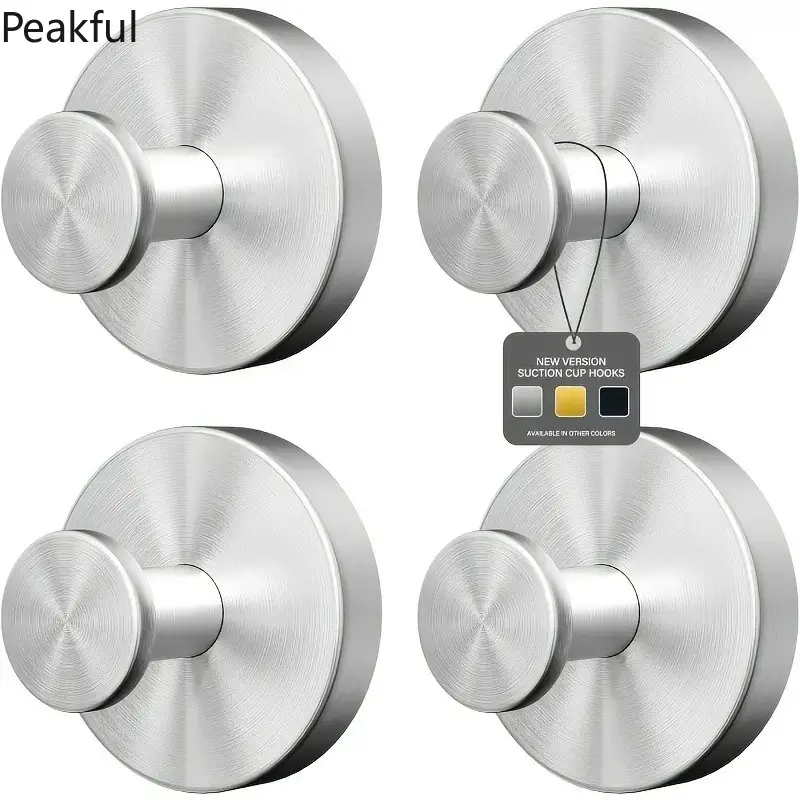 4Pcs Stainless Steel Suction Cup Hooks, No-Drill Waterproof Wall-Mount Organizer for Bathroom, Shower, Kitchen & Office, Sleek Rustproof Hooks for Towels, Robes & Keys.
