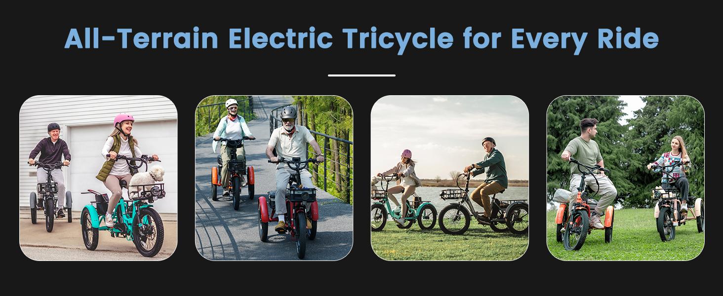 MOONCOOL TK1 Folding Electric Tricycle with Rack Bags , 750W Motor 48V Foldable Ebike Electric Trike for Adults, 20" Fat Tire 3 Wheel Electric Bicycle with Front & Rear Baskets