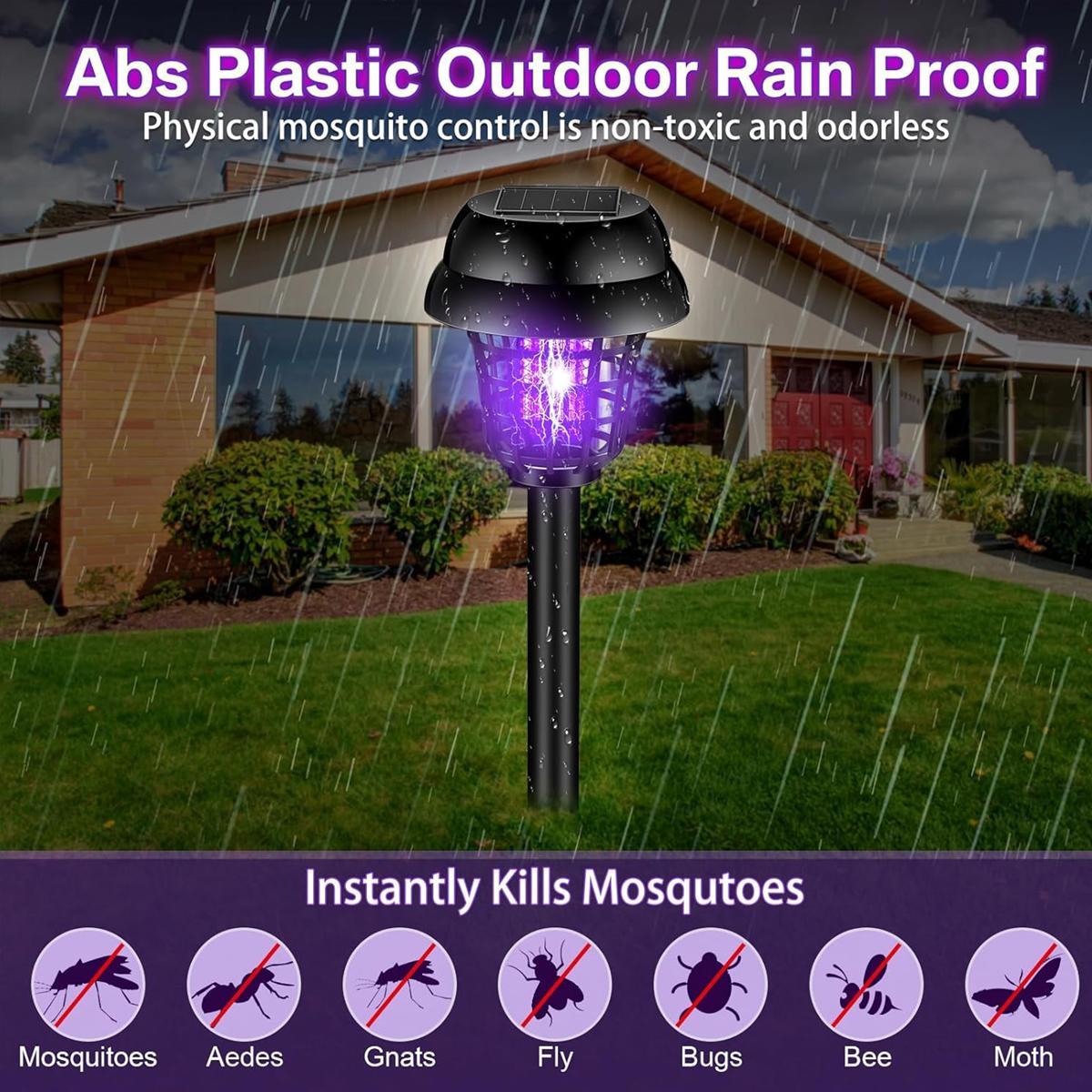 4PCS Solar Bug Zapper Lights Outdoor, 2-in-1 Mosquito Killer and Garden Pathway Lights, Waterproof Solar Powered Insect Trap with Auto Dusk to Dawn Lighting, Cordless Fly, Gnat and Moth Control for Backyard, Patio, Lawn, Camping and Outdoor Living