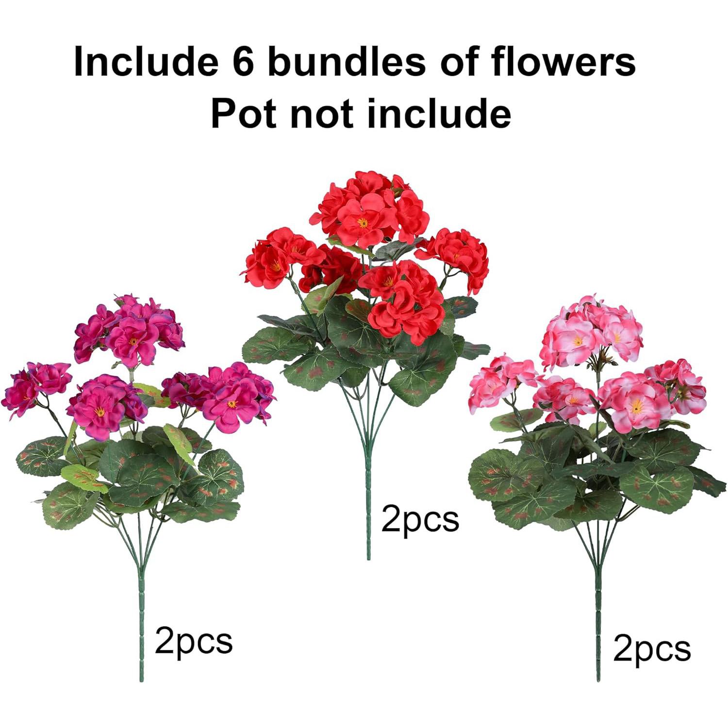 Artificial Geraniums Fake Flowers for Outdoors Decoration, 6 Bundles Silk Geraniums Flower UV Resistant Look Real Faux Plants Fake Blossom Plants for Front Door Garden Porch Planter Patio Balcony Yard Indoor Home, Mix #TOP PICKS