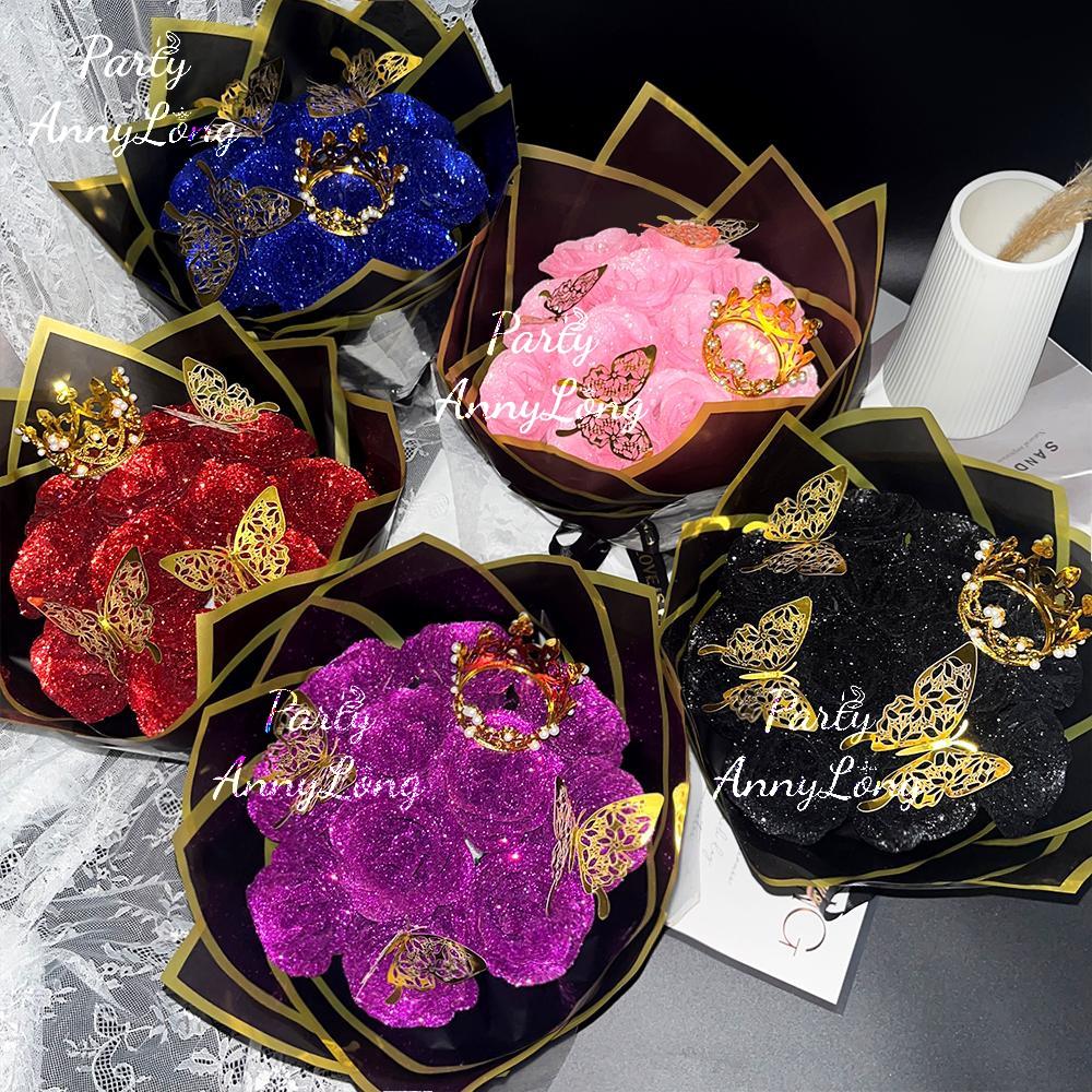 Glitter Rose Bouquet, 1 Count Eternal Artificial Rose Bouquet with No Assembly Required, Romantic Valentine's Day, Wedding, Anniversary and Engagement Gift, Glitter Rose Birthday and Christmas Gift, Artificial Roses Bouquet #TOP PICKS