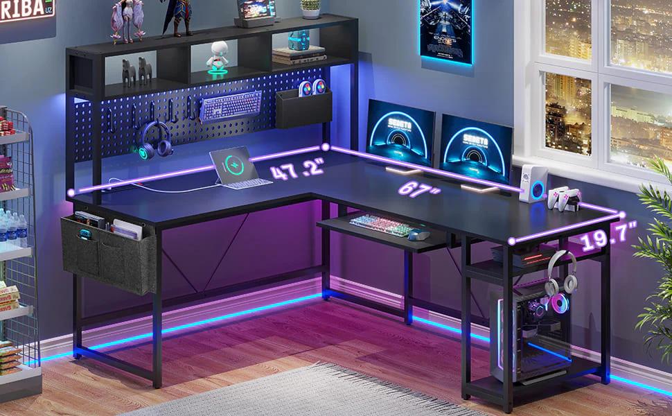 Sikaic L Shaped Reversible Gaming Desk With Power Outlets Keyboard Tray Ergonomic Modern Furniture Adjustable Dual Monitor Mount Ample Storage Space Hutch Sikaic L Shaped Reversible Gaming Desk With Power Outlets Keyboard Tray Ergonomic Modern Furniture Adjustable Dual Monitor Mount Ample Storage Space Hutch