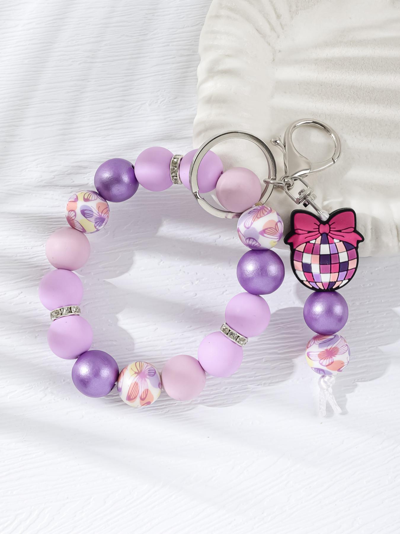 Cowboy Hat Disco Ball Beaded Keychain, Bow Checkered Silicone Wristlet, Y2K Style Bag Charm, Handmade Anti-Lost Keychain