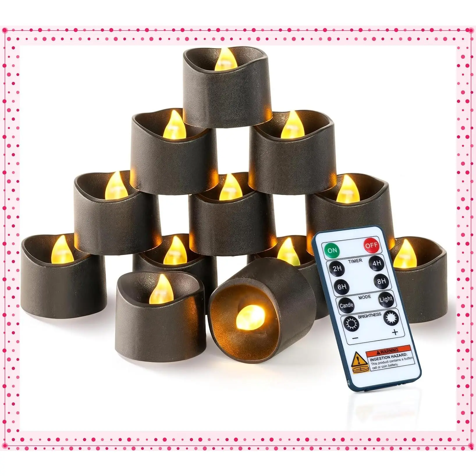 12 Pack Black Remote Flameless Battery Tea Light Candles with 400+ Hours Runtime and 2/4/6/8H Timer, Flickering Tealight Votives for Halloween Pumpkins, Christmas Decor, Weddings and Home AmbianceGift