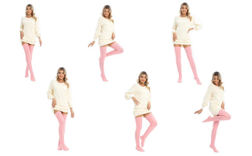 Women's Thigh High Socks Over the Knee Knit Socks, Winter Leg Warmers Stockings Knee High Tube Arctic Fleece