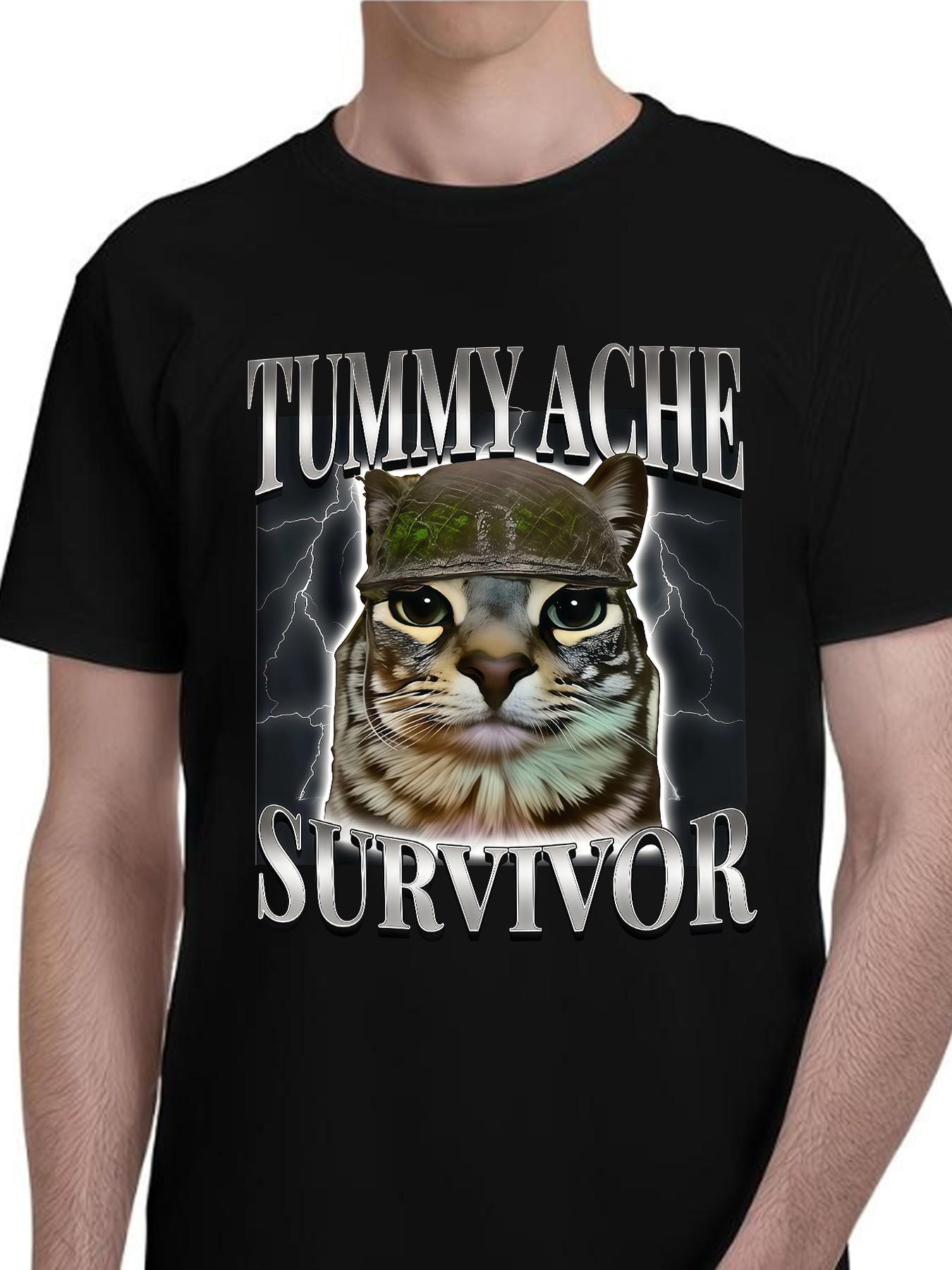 Unisex Funny Cat Print T-Shirt, Casual Humor Tee, Military Cat Design, Z-Gen Style, Daily Wear, Home Relax, Tiktok Trendy