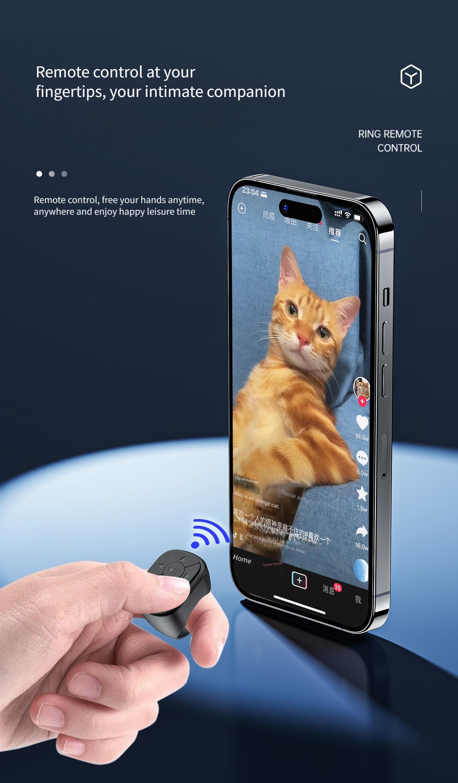 TikTok Scroll Ring - Bluetooth Remote for TikTok Clips & Tunes, iPhone Compatible Fingertip Wireless Bluetooth Controller, Perfect for iPad, iOS and Android, with Live Camera Shutter