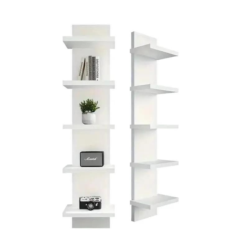 Large 5-Tier Wall-Mounted Bookshelf, PVC Floating Storage Rack, Smooth Press Board Display Shelf, Ideal Winter Gift & Home Decor