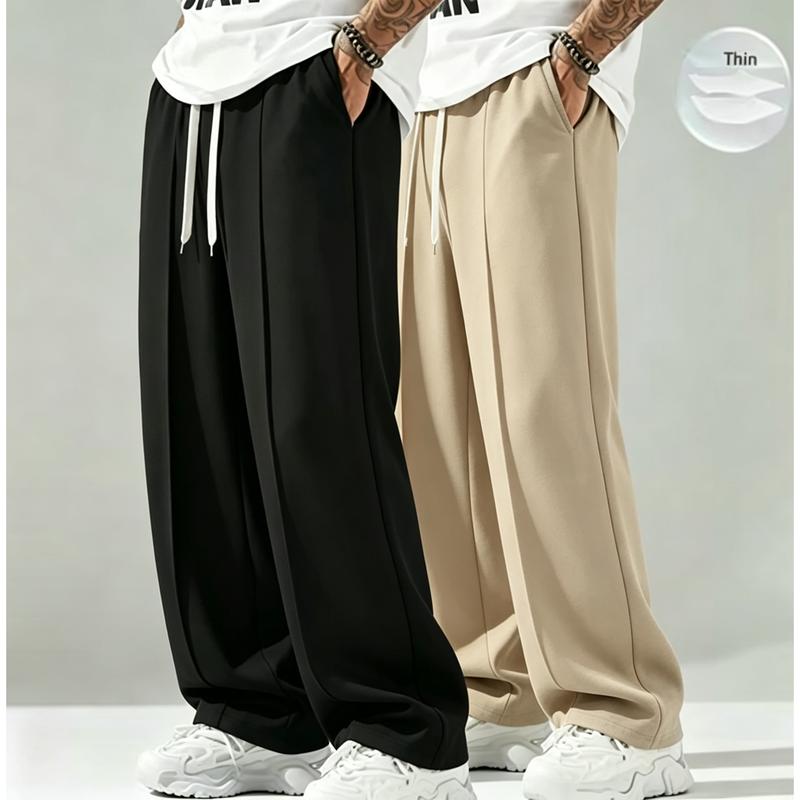 Men's 2PCS Summer Soft Loose Fitting Joggers - Male Clothing, Polypropylene Featherlight Breathable Knit, Velvet Feel, Non-Cling Straight Profile, Stretch Back Waistband, Slogan Print, for Urban Lounging & Humid Commutes
