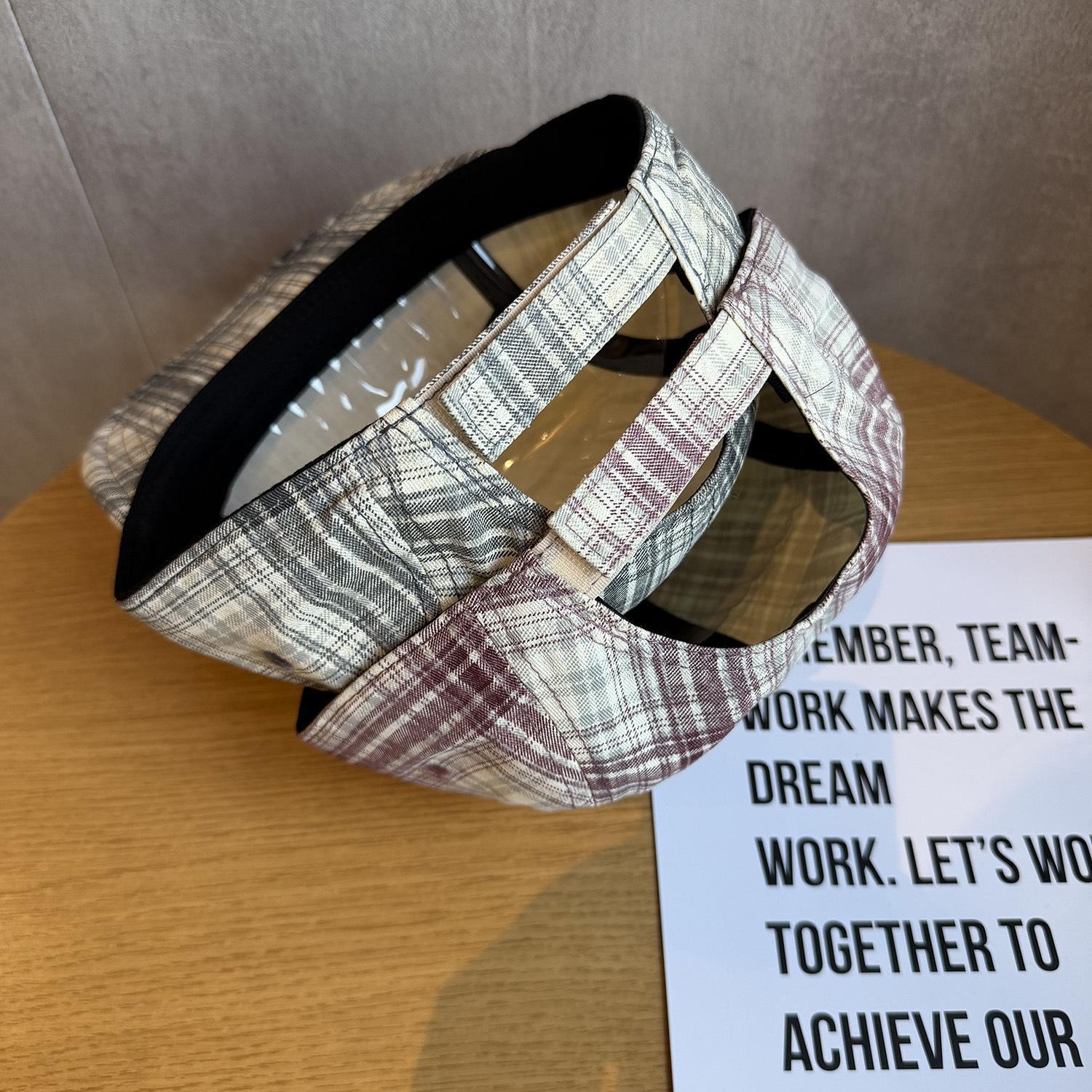 Unisex 5‑Panel Plaid Short‑Brim Baseball Cap, Retro Checkered Design, Casual Outdoor Streetwear Headwear, Gift For Men Women