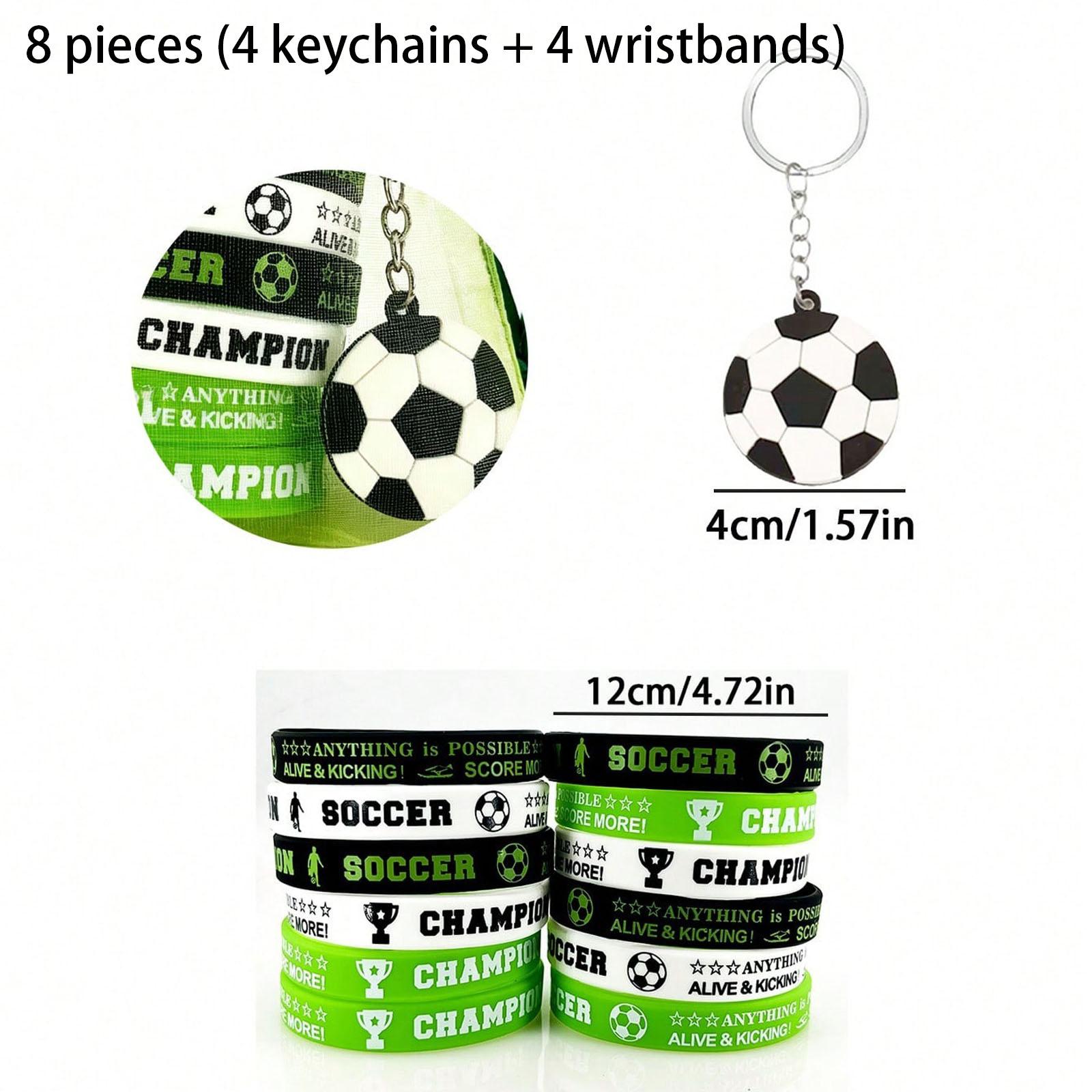 Football Party Gift Set, Includes Silicone Wristband and Keychain, Football Champion Wristband Set, Perfect for Parties and Matches