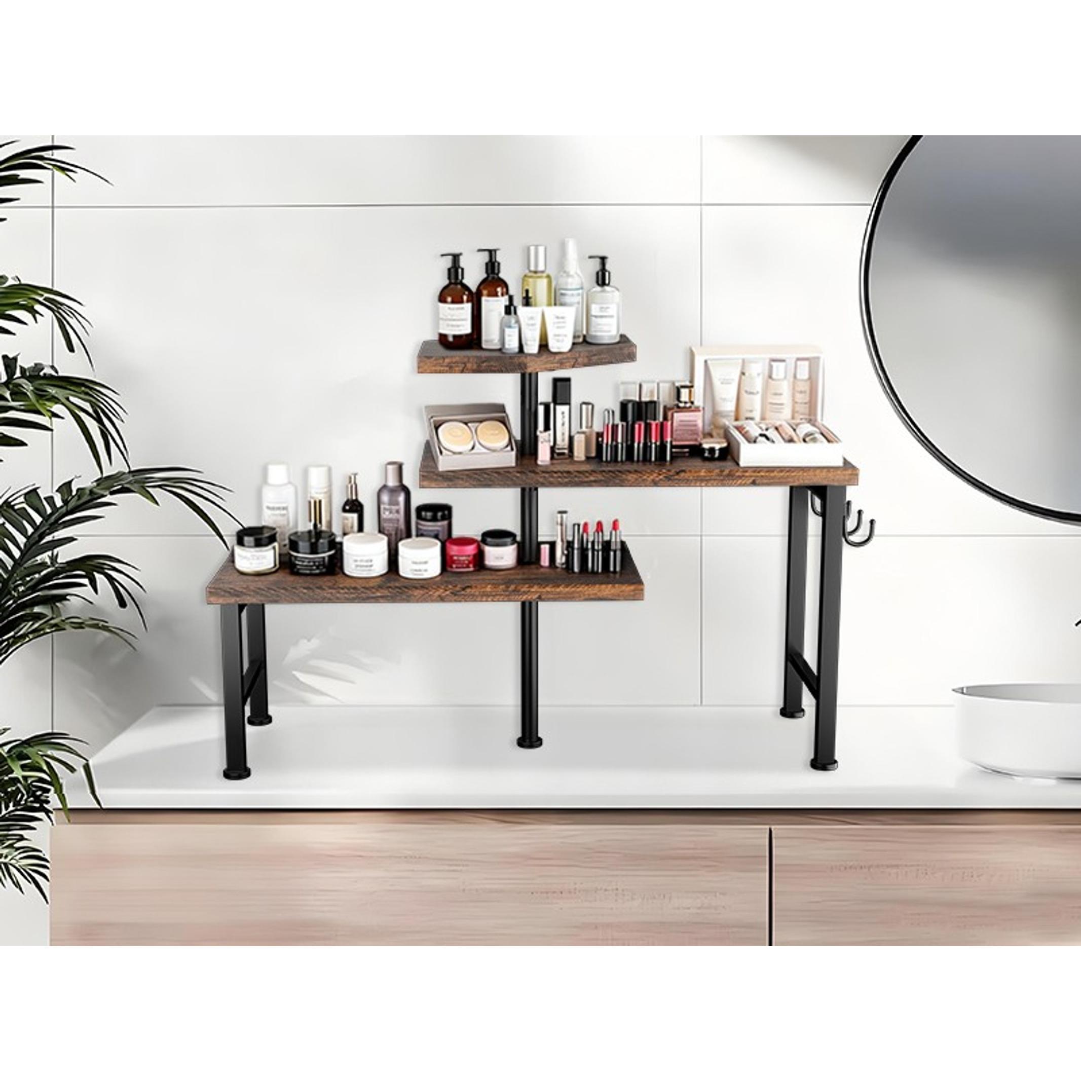 Kitchen Countertop Organizer, 3-Tier Movable Corner Shelf with Hook, Countertop Organizer for Bathroom, Spice Rack, Bookshelf, Coffee Area, Dresser Table (Brown) Kitchen Countertop Organizer, 3-Tier Movable Corner Shelf with Hook, Countertop Organizer for Bathroom, Spice Rack, Bookshelf, Coffee Area, Dresser Table (Brown)