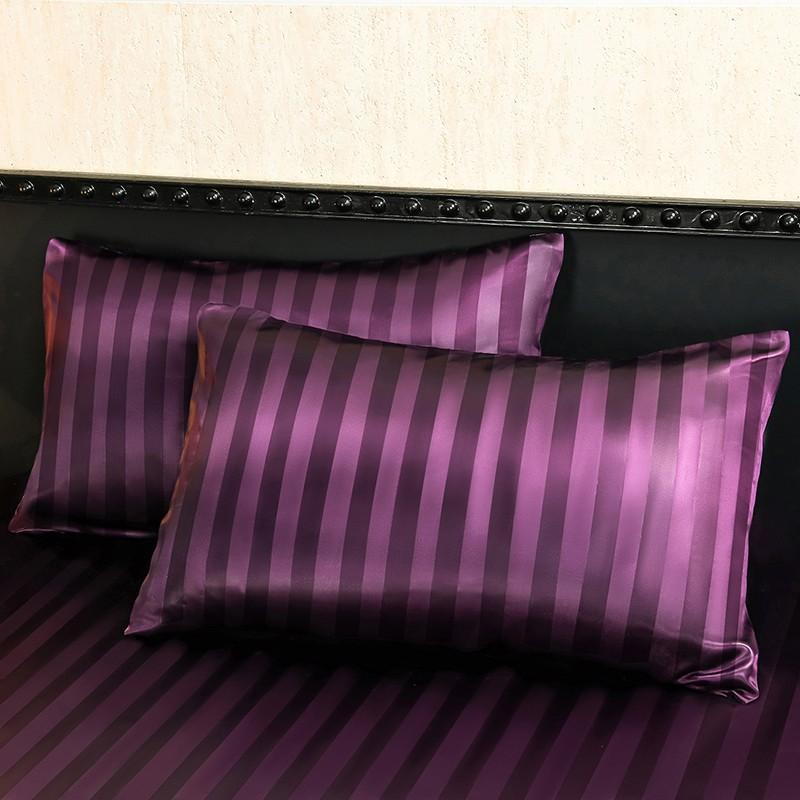 Luxury Striped Satin Fitted Sheet 3 Piece Set, Cooling Deep Pocket, Wrinkle & Fade Resistant, Hotel Style for Hot Sleepers