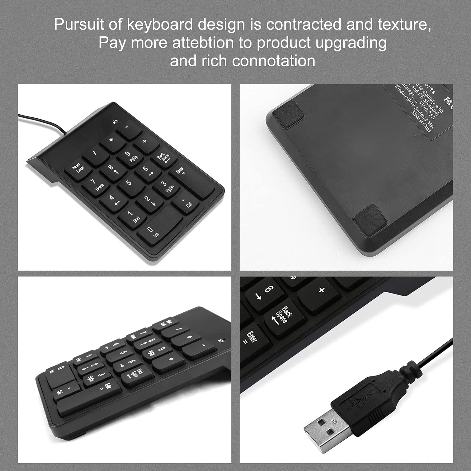 USB Numeric Keypad for Laptops, 10-Key Finger-Friendly Keycap Design Ultra-Thin Ergonomic Portable Foldable External Number Keyboard, PC Accessories for PC, Desktop, Surface Pro, Notebook, Finger-Friendly Numeric Keypads, Full Size Keys