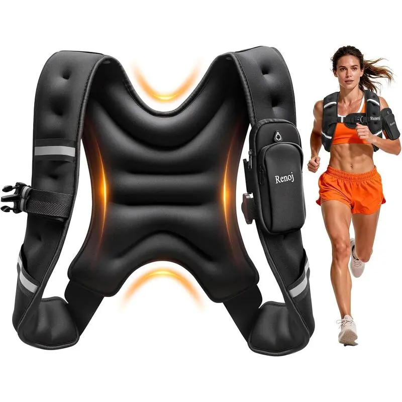 Outdoor activitiesRenoj Weighted Vest for Women Men: Available in 6lb/8lb/10lb/11lb/12lb/14lb/16lb/20lb Fixed Weights for Walking, Running, Training, Exercise, Weight Loss - With Reflective Strips and Storage Pocket