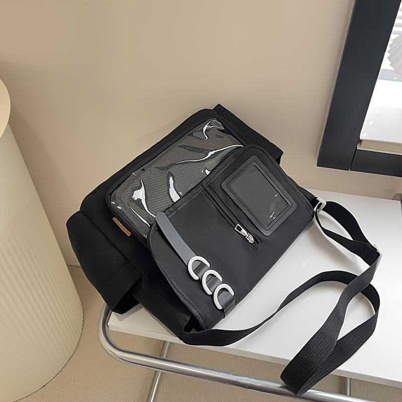 Fashion Casual Ita Crossbody Bag for Students, Lace-Up Slouch Shoulder Bag with Mesh Pocket & Clear Card Slot, Versatile Daily Commute & School Tutoring Bag