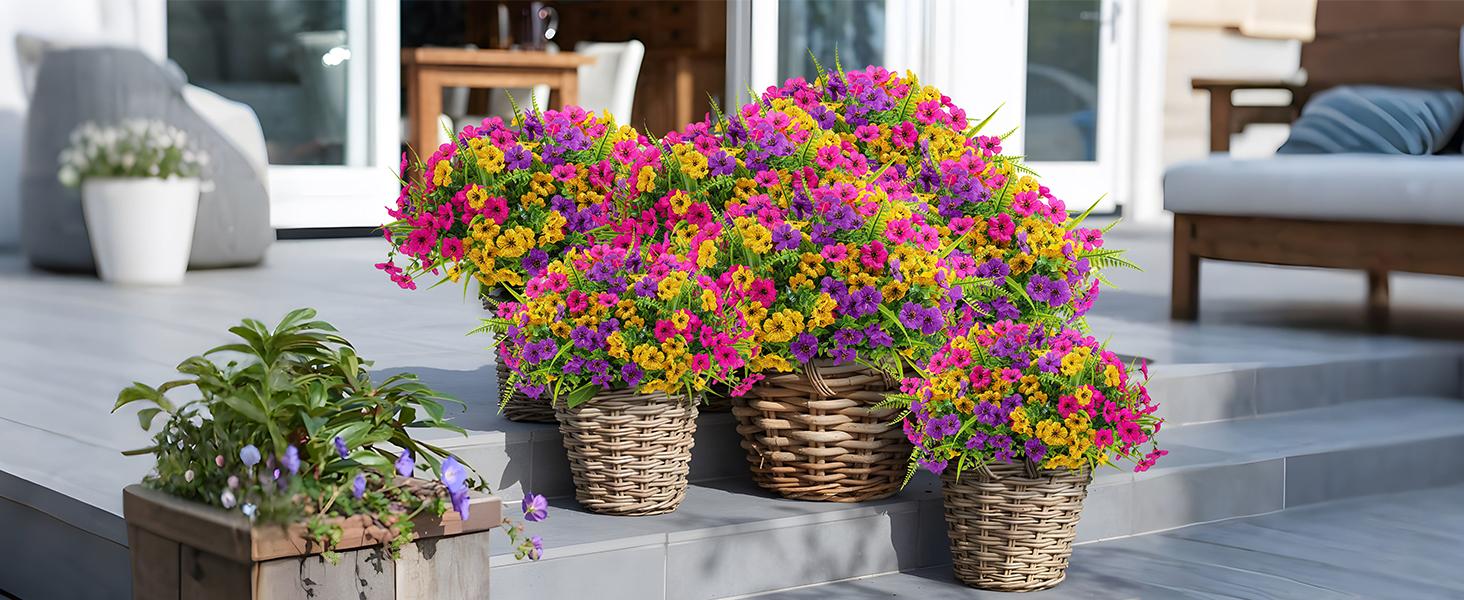 24-Pack UV-Resistant Artificial Flowers, Faux Eucalyptus, Violet, Lavender & Daisy, Indoor/Outdoor Decor, Flexible DIY Stems