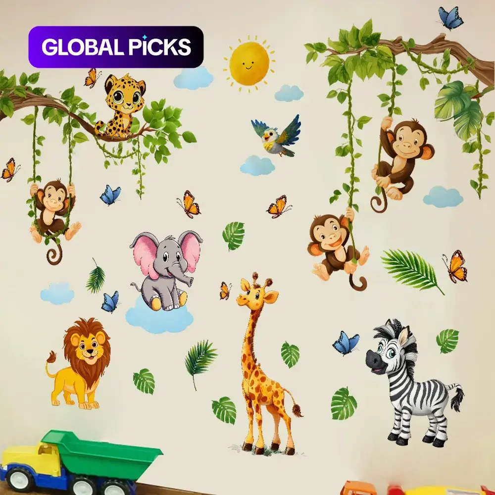Modern Elephant, Giraffe & Zebra Decorative Wall Decal Set, Large Self-Adhesive PVC Wall Art Stickers for Living Room, Bedroom & Sofa Background, Removable Design