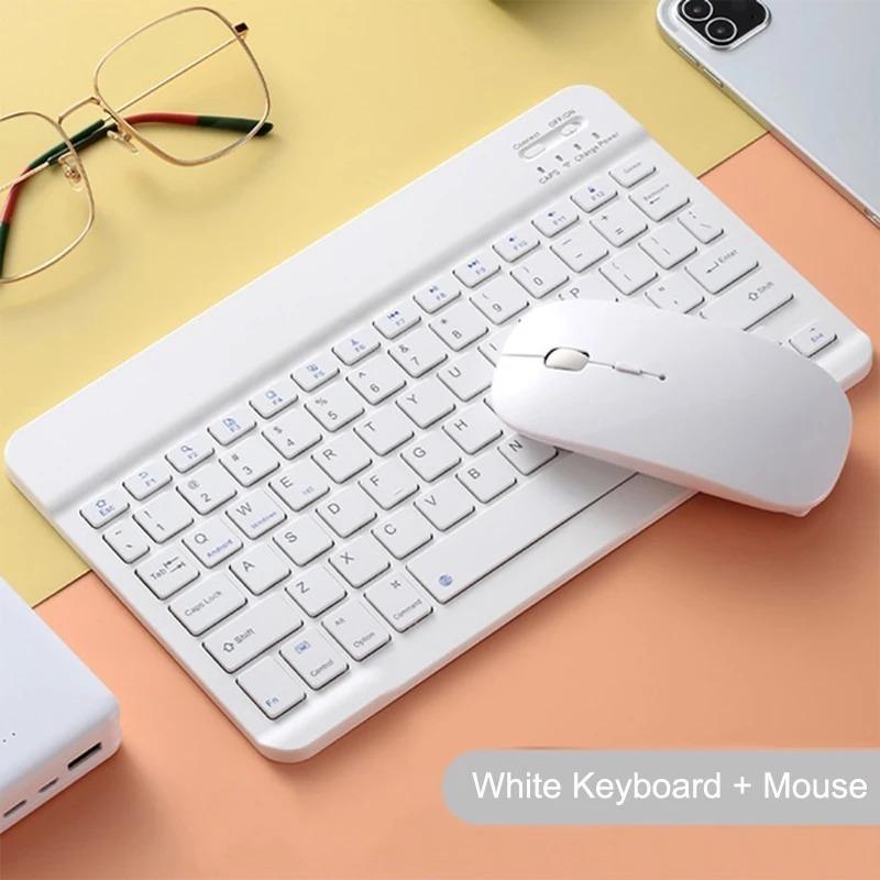 Slim Wireless Keyboard and Mouse for iPad/tablet(iOS/android/PC), Bluetooth-compatible Rechargeable, Ambidextrous Design, Portable Compact Combo