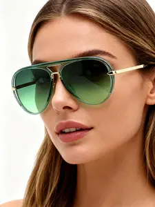 Vintage Style Large Frame Gradient Aviator Sunglasses, Fashionable Casual Trendy Ombre Lens Sunglasses, Uv400 Protection, All Seasons Wear