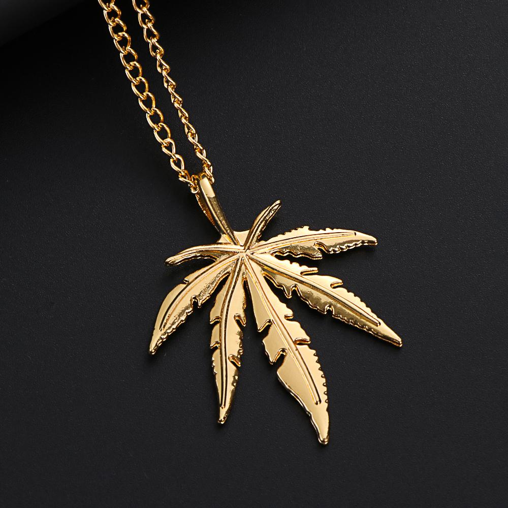 1Pc Fashion Maple Leaf Necklace Titanium Steel Hemp Leaf Pendant Glittery Charm Chain Gift Jewelry Hip Hop Jewelry Accessories