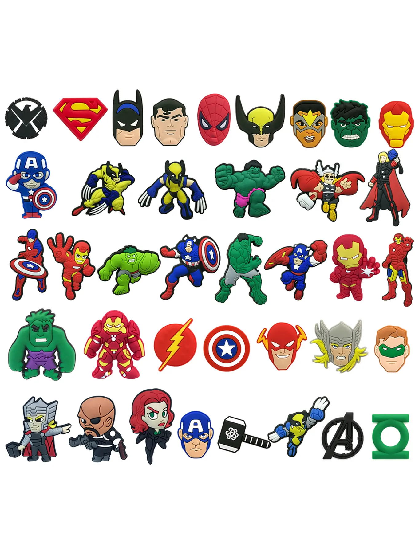 7-38pcs Cartoon Superhero PVC Shoe Accessories, DIY Waterproof Detachable Sandal Straps, Kids Christmas Gifts, Spider-Man Iron Man Surprise