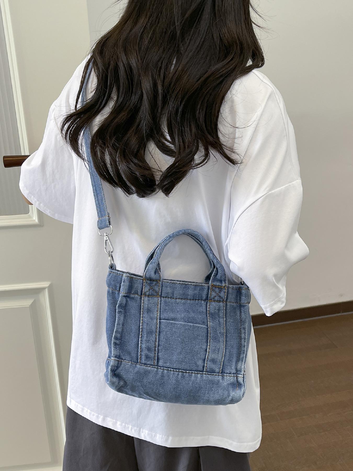 Women's lightweight vintage denim mini handbag, detachable and adjustable wide shoulder strap, small handheld denim wallet, casual daily crossbody bag suitable for daily commuting to work