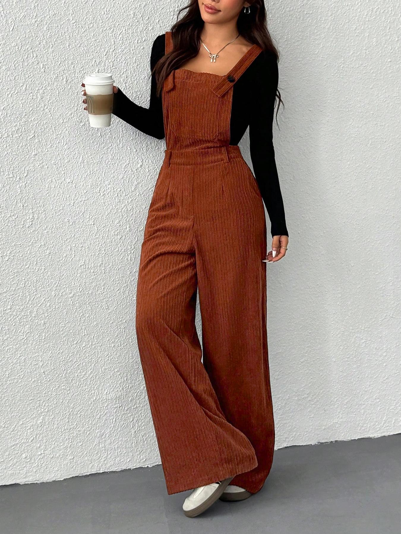 Women's Solid Color Casual One-Piece Jumpsuit, Simple Fashion Daily Wear, Comfortable and Stylish, Perfect for Everyday Use