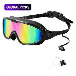 Waterproof Swimming Goggles with Storage Box, Anti-Fog Electroplated Swim Goggles with Ear Plugs, Ideal for Swimming and Diving, Swim Glasses