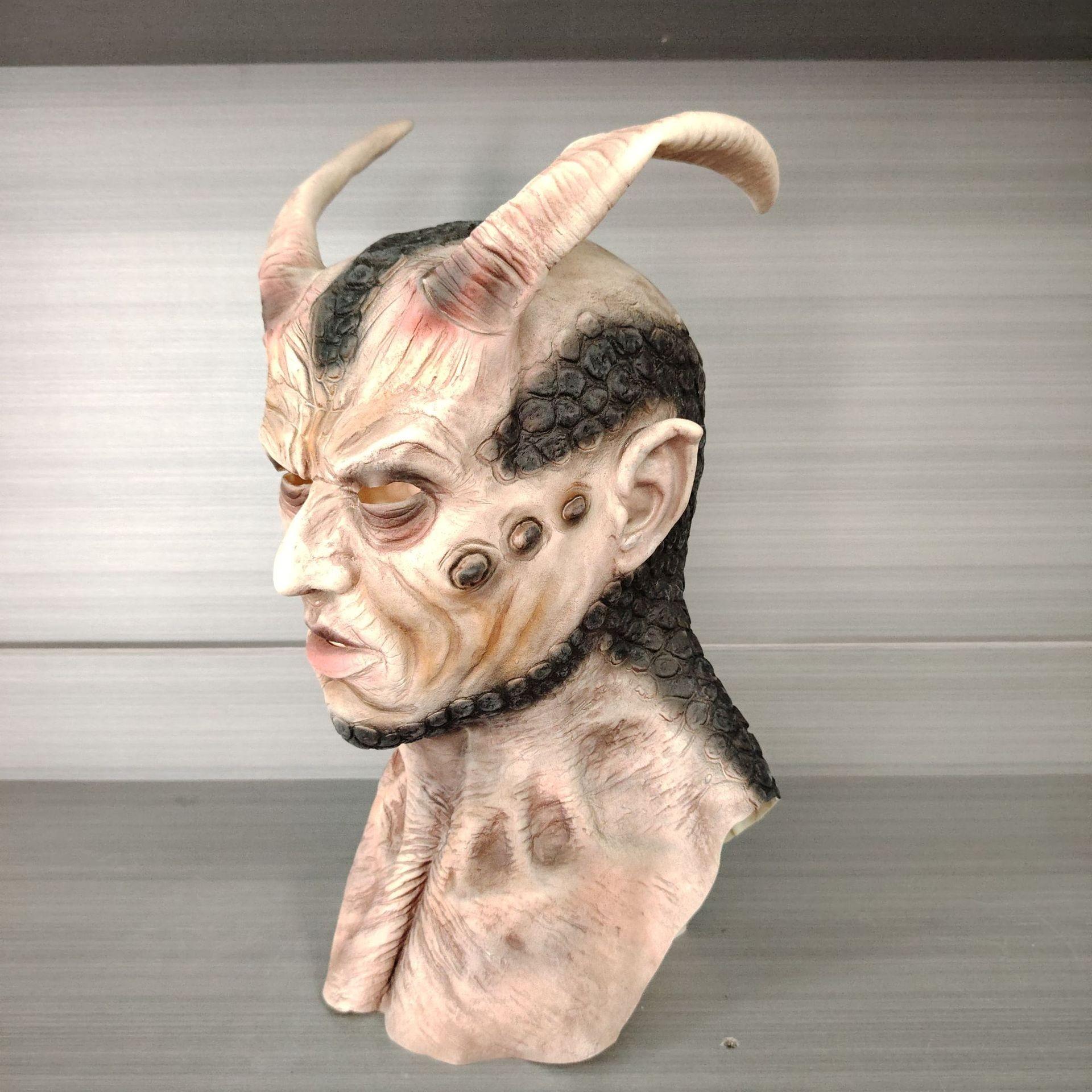 Premium Latex Texture Devil Full Headpiece, Hand-Painted Scales, Halloween Costume Accessory, High-Quality Horror Look