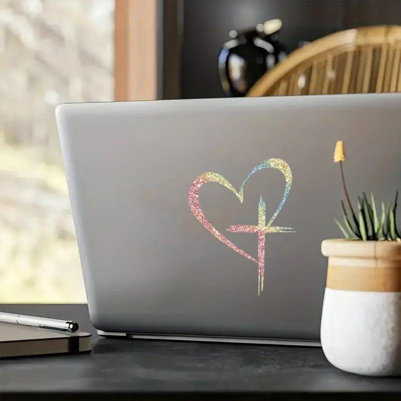 3pcs Christian Theme Hearts & Cross Universal Car Stickers - Water Resistant Plastic Automotive Vinyl Decals for Vehicles, Laptops