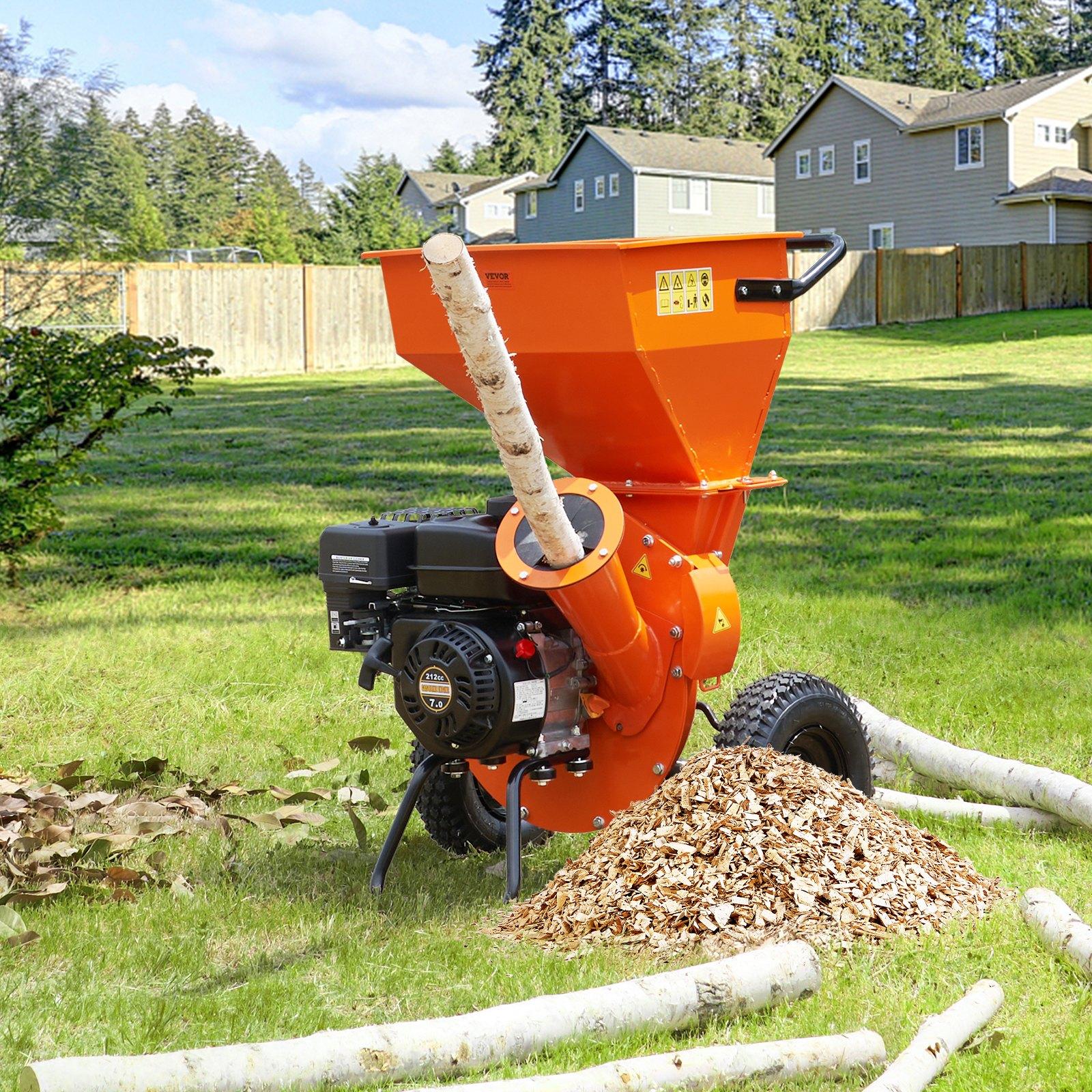 VEVOR Wood Chipper Shredder Mulcher, 7HP Heavy Duty Gas Powered Engine, 3 Max Diameter 212cc 4.1 kW, 4-Stroke 3-in-1 Woodchipper, Fast Chipping Chopping for Forestry, Gardens, EPA Certified