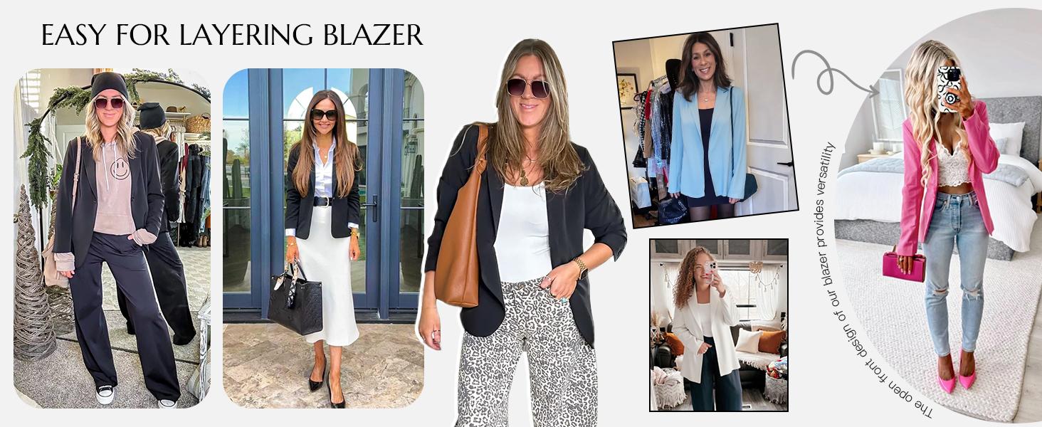 Goranbon Womens Casual Long Sleeve Blazers Solid Color Knit Blazer Work Office Open Front/Button Down Blazer Jacket Formal Essential