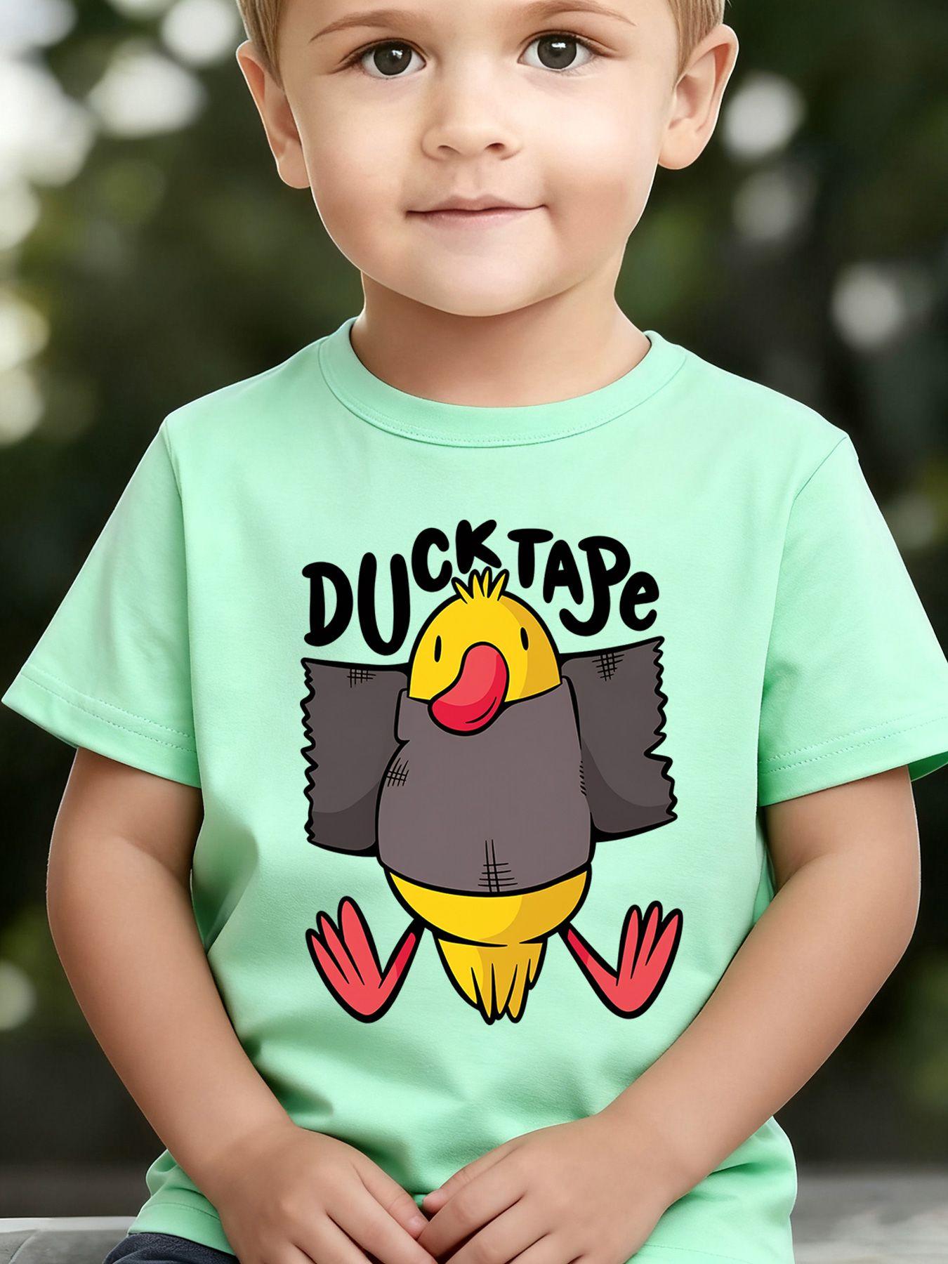 Boys' Summer Breathable & Comfortable "Little Yellow Duck Taped Up" Cartoon Print (3-12Y) Casual Sports T-Shirt