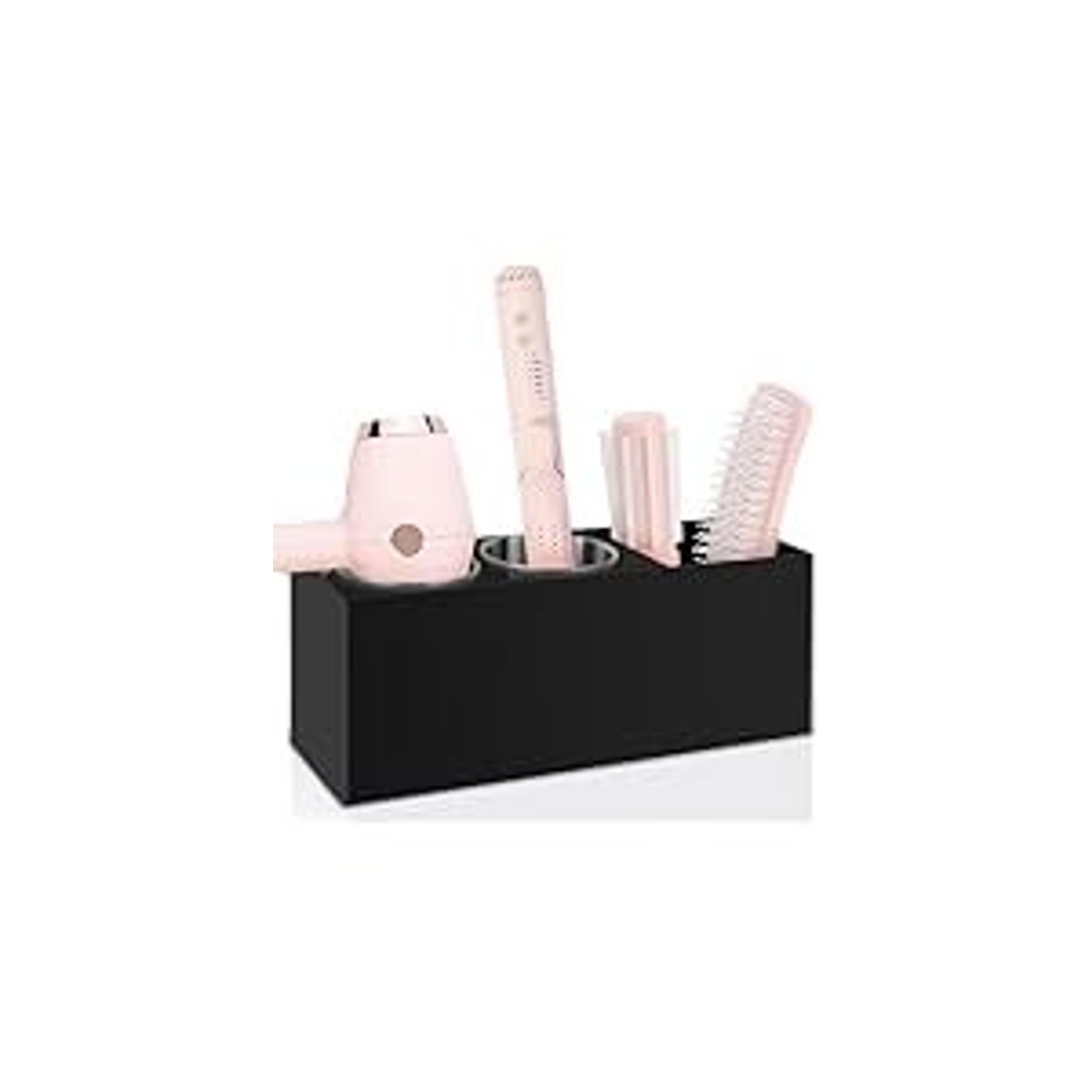 Hair Tool Organizer, Hair Dryer Holder with Heatproof Steel Cups, Acrylic Vanity Organizer for Curling Iron, Flat Iron & Hair Brushes, Perfect for Bathroom (White, Standard)