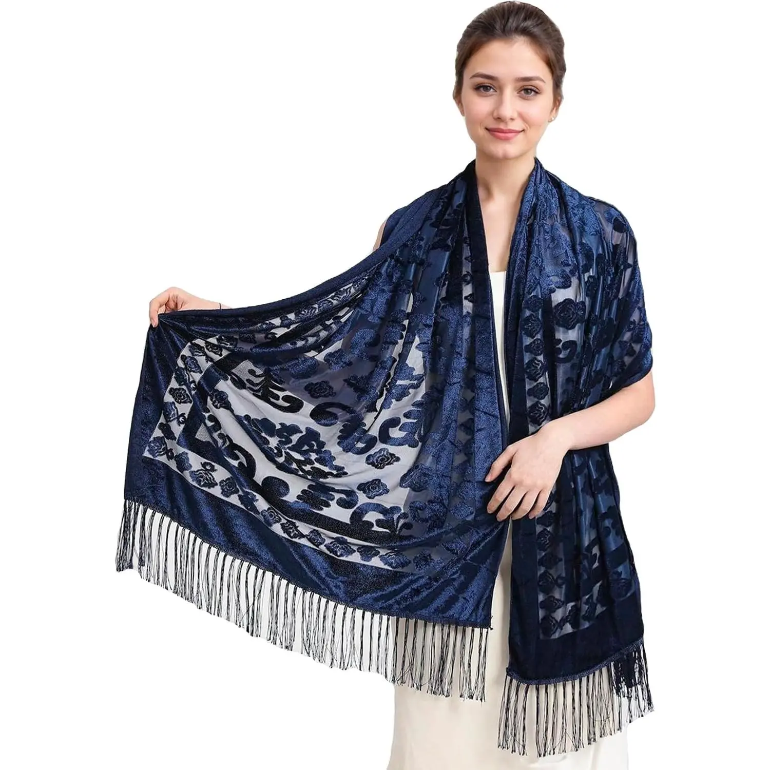 Peacock  Shawl with Fringe Beaded Shawl for Women Peacock scarf  Beading Indian Wraps for wome Tassel