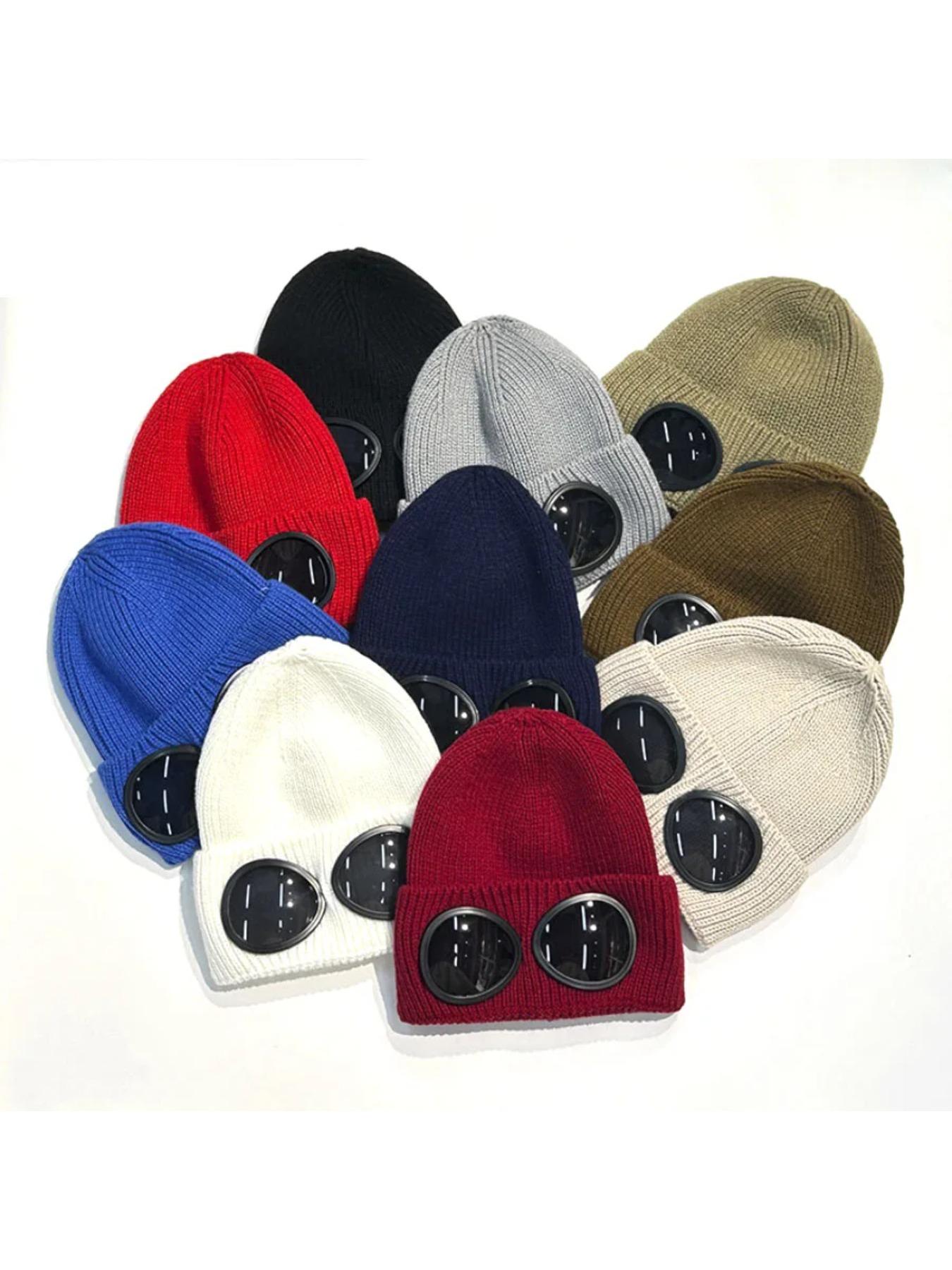 New Unisex Men Women Knitted Hat with Goggles Windproof Winter Warmer Ski Beanies Soft Warm Anti-slip Ear